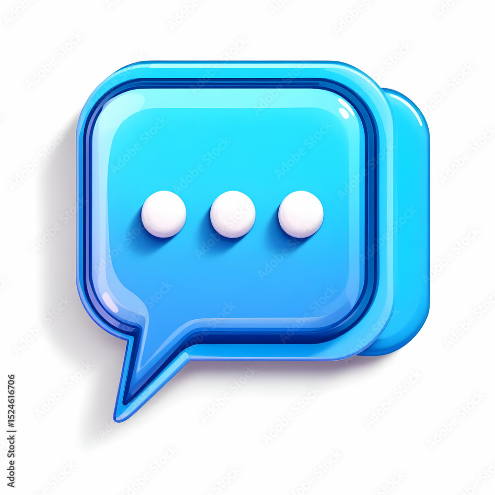 Fototapete a 3d rendered light blue speech bubble with three white dots, suggesting ongoing conversation or loa