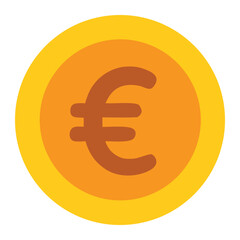 Currency symbol icon representing a shiny euro coin. Ideal for financial websites, banking apps, currency exchange platforms, or economic presentations.