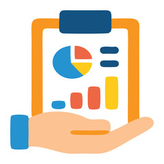 Finance management icon with clipboard, pie chart, and bar graph. Perfect for business presentations, financial reports, websites, or apps.