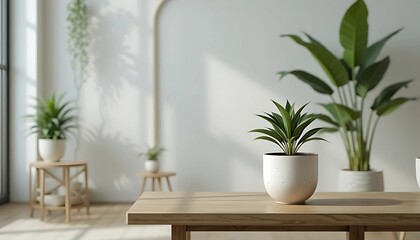 Obraz premium Minimalist Indoor Plants in Sunny Room