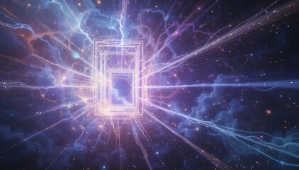 Abstract portal to another dimension with cosmic energy and stars