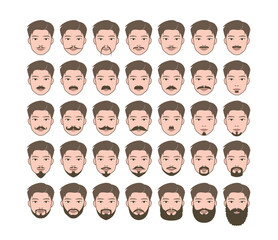 Attractive man character with various kinds of beard design. Fashion style of beard and mustache.