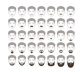 Attractive man character with various kinds of beard design. Fashion style of beard and mustache.