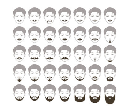 Attractive man character with various kinds of beard design. Fashion style of beard and mustache.