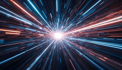 Abstract speed light burst background with blue and orange lines