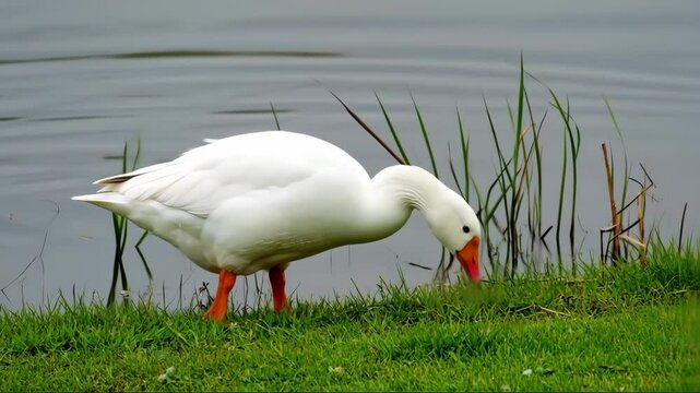 Goose in the edge of the river, natural wild life video footage