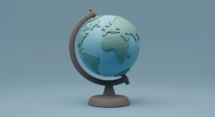 Three dimensional globe model on blue background representing earth and continents
