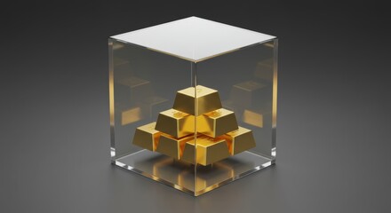 Obraz premium Golden cubes pyramid in glass box