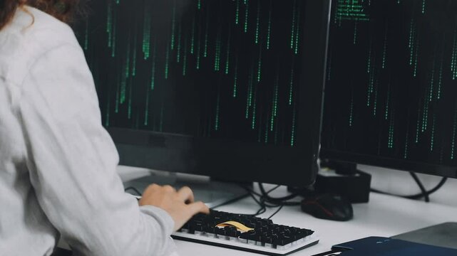 Two asian team working development of programming and encryption technology website design programmers on desk in office