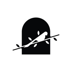 silhouette of a small bird in front of the window logo vector