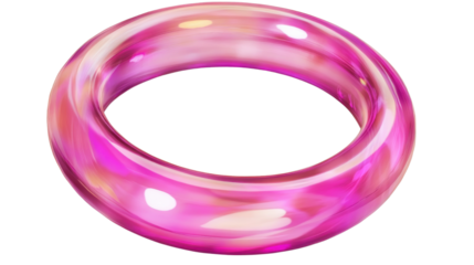 Pink shaped ring tube with holographic iridescent colors in glossy 3D render style as futuristic abstract icon isolated on white background
