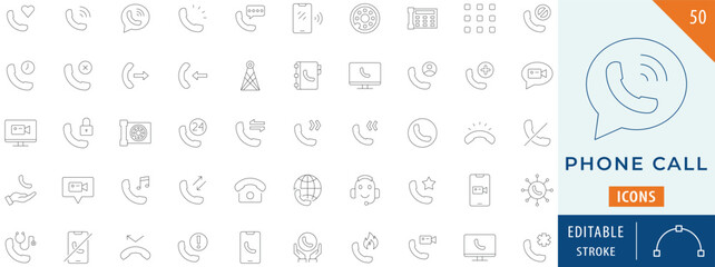 Phone Call icon collection set. Editable stroke line.