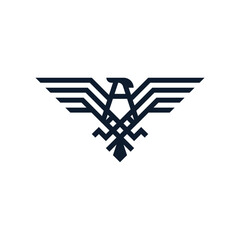 simple lines of a large winged bird logo vector