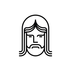 simple line of adult male face with long hair and beard logo vector