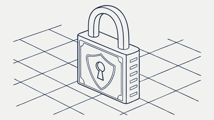 Isometric Line Drawing of a Secure Lock
