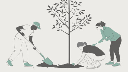 Three People Planting a Young Tree Together (1)