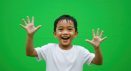 Joyful child with open hands, ideal for engaging advertising, health campaigns, or family-focused web content.