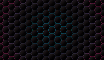 Dark hexagon pattern with colorful light glowing out from the back graphic illustration.