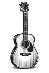 Obraz premium Black and white vector illustration of a detailed acoustic guitar.