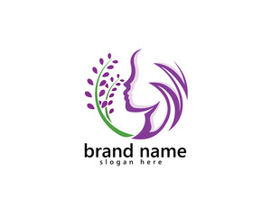 Obraz premium creative lavender beauty bar logo, two lavender flowers with woman's head abstract logo design inspiration