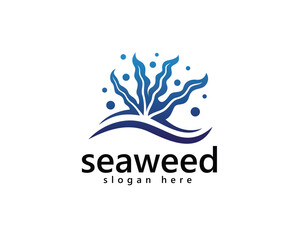 Obraz premium creative seaweed logo, abstract blue seaweed with water bubbles logo design template