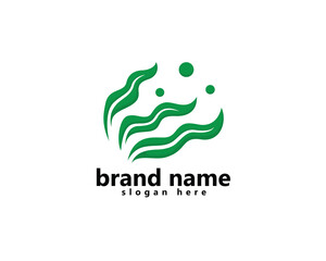 creative seaweed logo, abstract three stacked green seaweed, logo design template