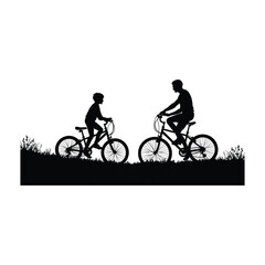 Obraz premium Father and son silhouettes enjoying a bike ride together in a beautiful outdoor setting