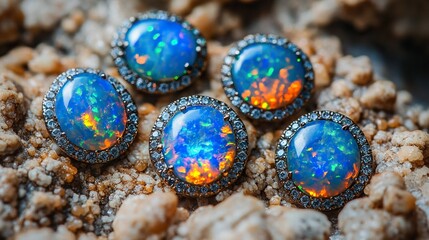 Vibrant Opal Cabochons on Rocks