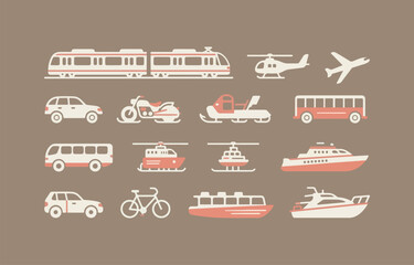 Transportation icons set vehicles and watercraft