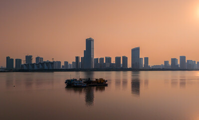 Fototapeta premium Urban environment of Pearl Bay, Nansha Free Trade Zone, Guangzhou, China