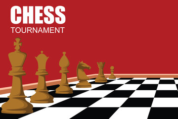 Chess board with pieces on a chess tournament poster board.