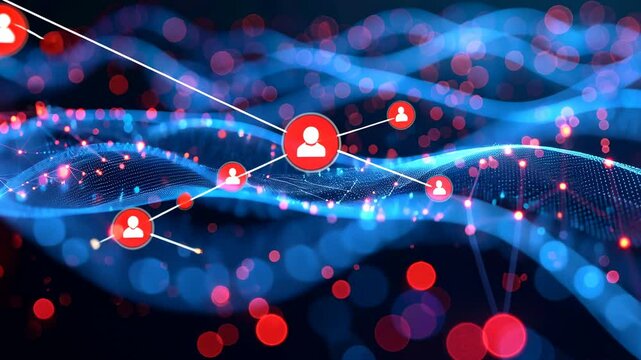 Abstract social network with nodes, lines, and bokeh background