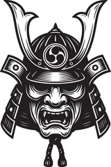 Black and white vector illustration of a samurai helmet.