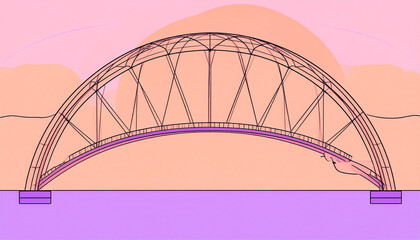 Obraz premium Elegant Arch Bridge Design Illustration A Detailed Architectural Drawing of a Modern Steel Bridge Spanning Water