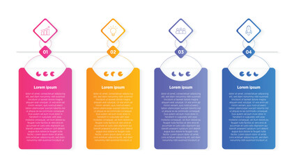 Colorful Business infographic template. 4 Step timeline journey. Process diagram, 4 options on white background, Infographics elements vector illustration.