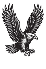 Black and white vector illustration of a flying bird with wings spread.