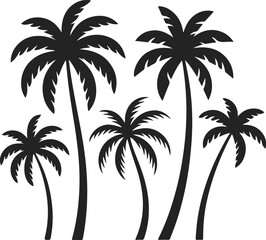 Fototapeta premium Silhouette collection of palm trees tropical island graphics isolated on white background
