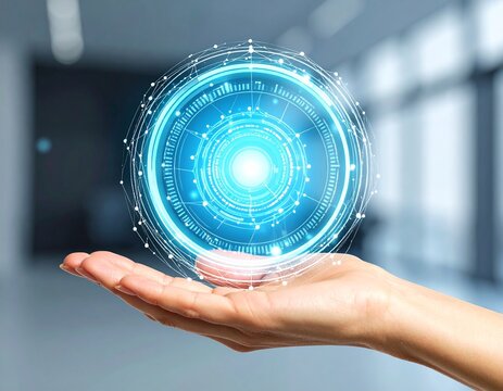 Concept Hand and AI Data Future. AI logo in hand 