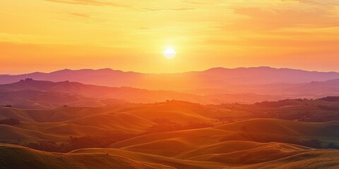 Naklejka premium Sunset Over Rolling Hills