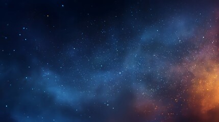 Obraz premium Dramatic and serene cosmic landscape with a glowing moody starry night sky and a subtle orange light leak in the corner creating a cinematic atmospheric and contemplative visual experience
