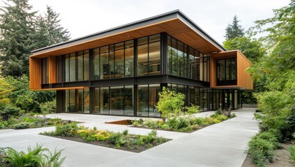 Fototapeta premium Modern Architectural Design Blending with Nature's Serenity, Residential Elegance