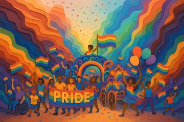 Obraz premium Vibrant Parade of Colorful Costumes and Balloons