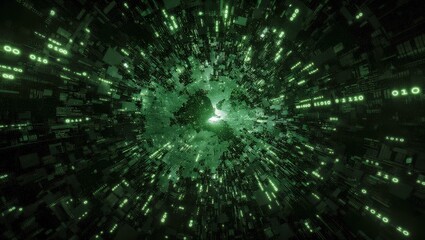 Fototapeta premium Green Binary Code Tunnel Background