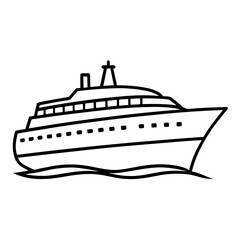 Obraz premium Summer day cruise ship line drawing—ideal for coloring books, travel planners, and nautical clipart sets.