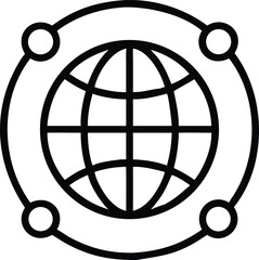 Black line art globe internet icon isolated on white background