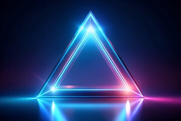 Abstract neon triangle with glowing prism in dark space for futuristic design