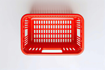 Empty plastic shopping basket viewed from above white background