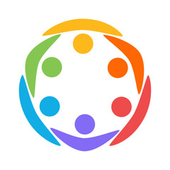 Teamwork or team building logo. People working together to reach a goal. Unity group.