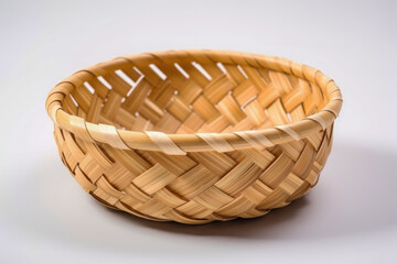 Handcrafted bamboo basket on white background woven from bamboo tray