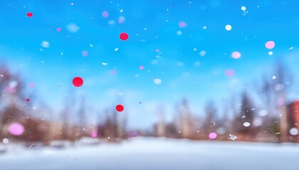 Blurred winter scene with colored particles